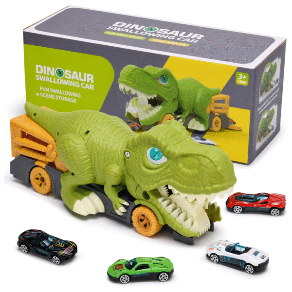 Awulo Dinosaur Car Swallowing Toy for Toddlers 1-3 | Dinosaur Truck with 6 Mini Alloy Cars & 6 Small Dino Eggs | Interactive Educational Playset for Boys & Girls | Durable Dino Vehicle Toy Gift