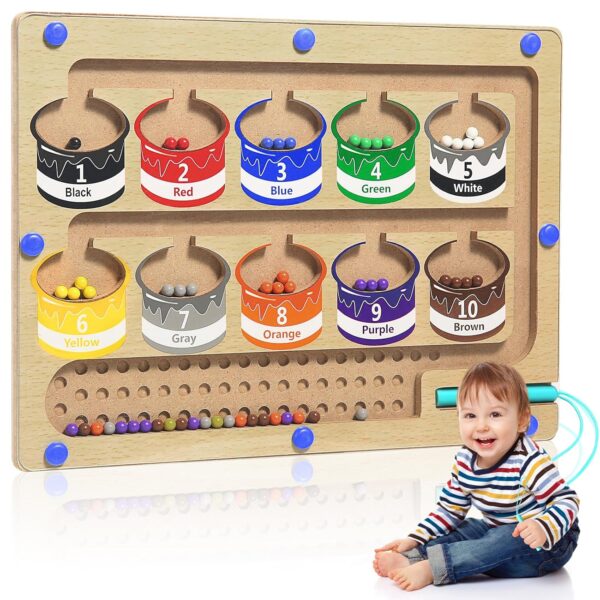 Magnetic Numbers Maze Toy for Kids | Montessori Wooden Puzzle Board | Educational Counting Game | Fine Motor Skills & Hand–Eye Coordination Learning Toy | Preschool STEM Gift for Boys & Girls